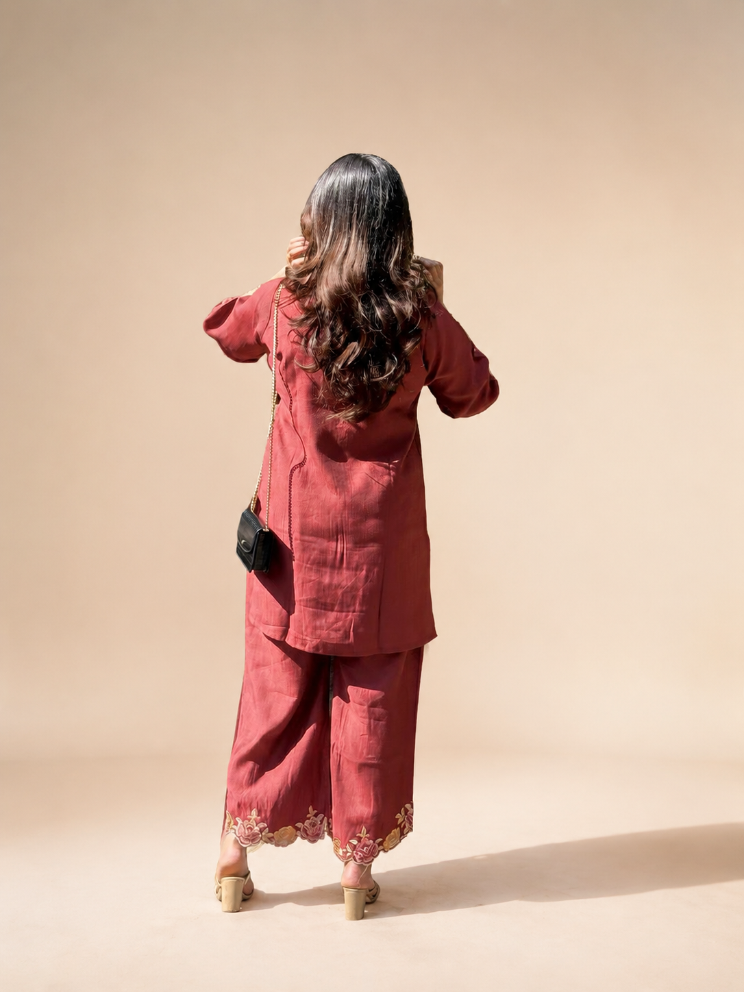 Raani – Rust Red Floral Embroidered Cotton Co-ord Set