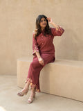 Raani – Rust Red Floral Embroidered Cotton Co-ord Set