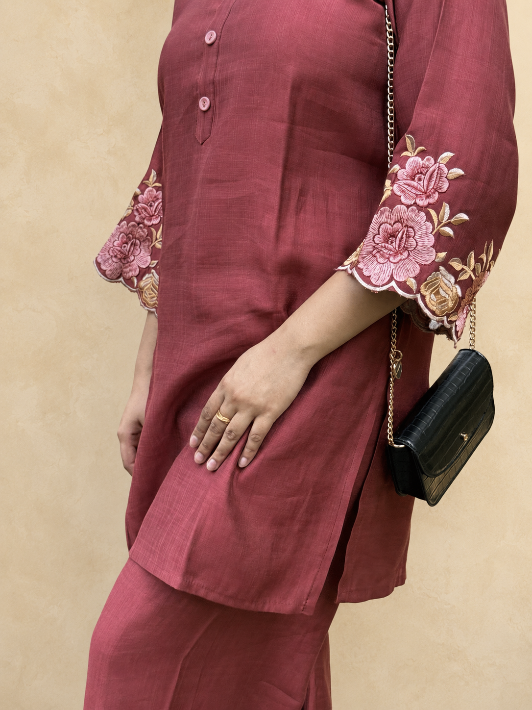 Raani – Rust Red Floral Embroidered Cotton Co-ord Set
