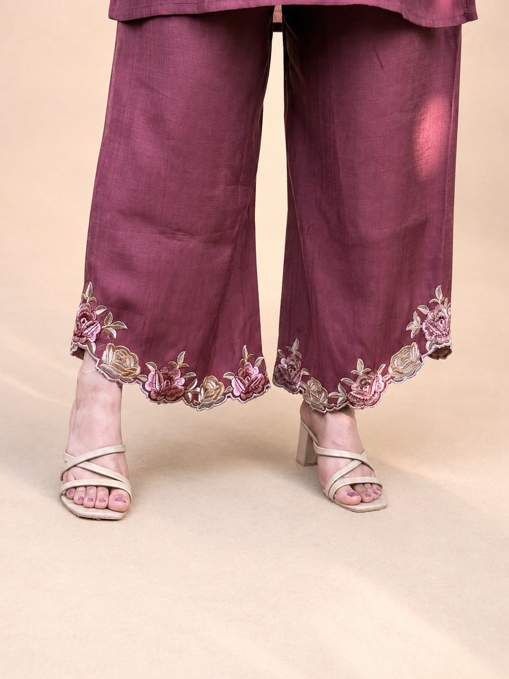 Raani – Rust Red Floral Embroidered Cotton Co-ord Set