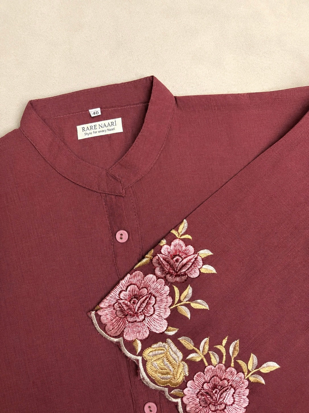 Raani – Rust Red Floral Embroidered Cotton Co-ord Set