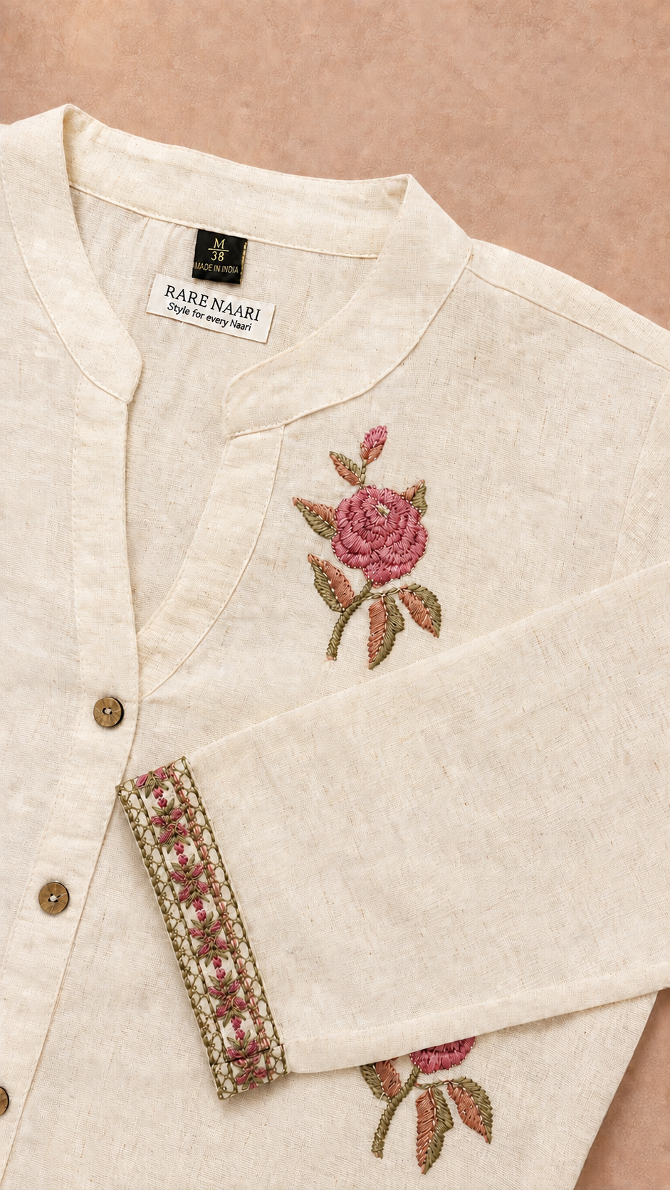 Gulabi – Ivory Floral Embroidered Khadi Cotton Co-ord Set