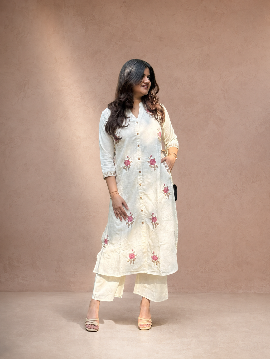 Gulabi – Ivory Floral Embroidered Khadi Cotton Co-ord Set