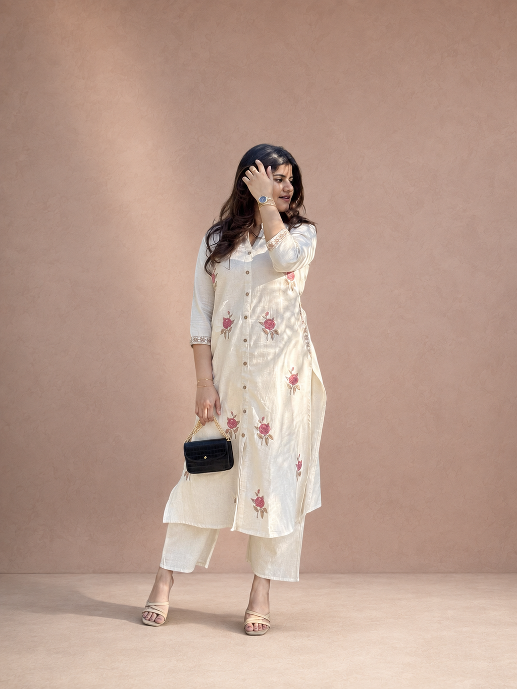 Gulabi – Ivory Floral Embroidered Khadi Cotton Co-ord Set