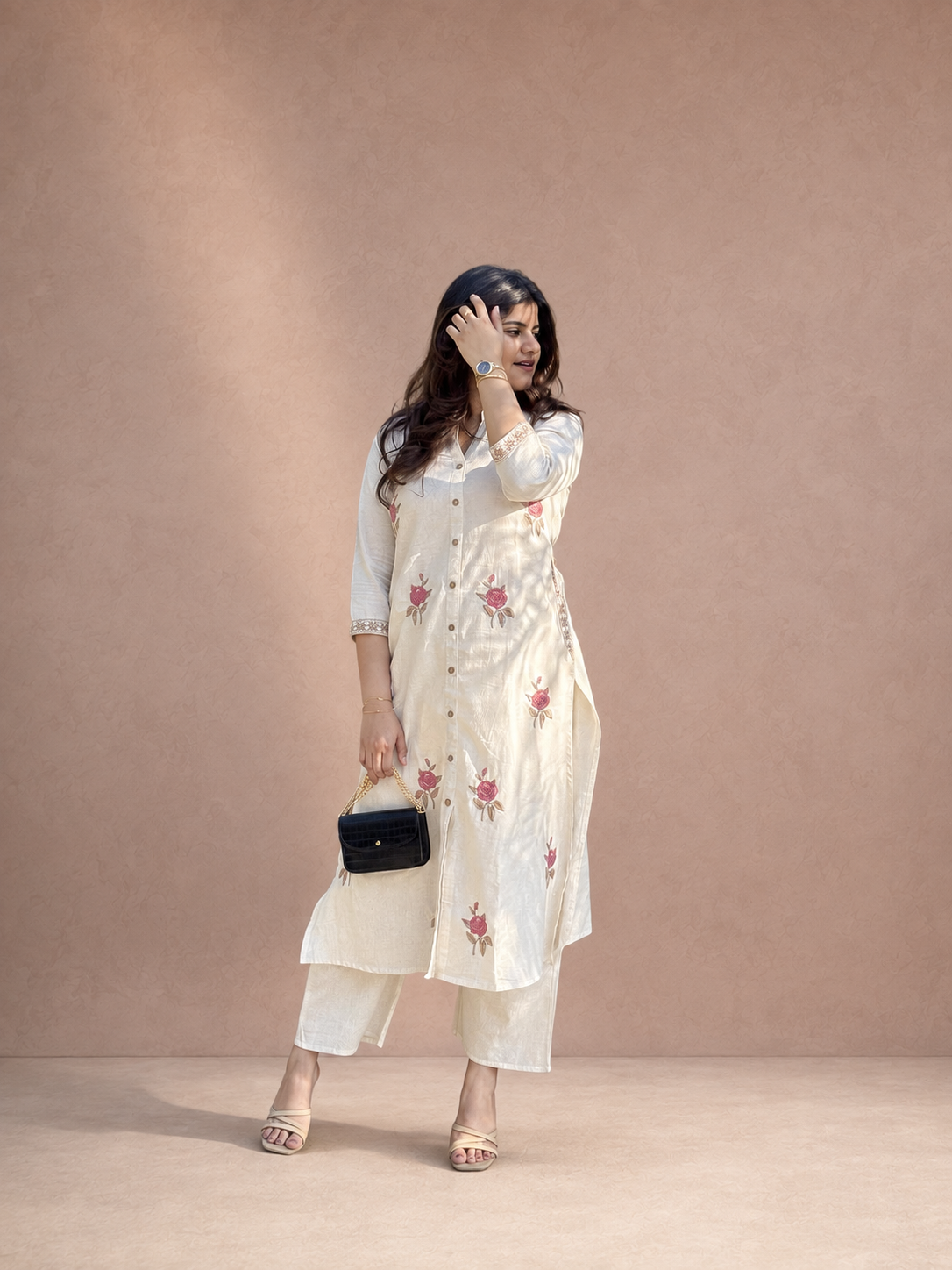 Gulabi – Ivory Floral Embroidered Khadi Cotton Co-ord Set