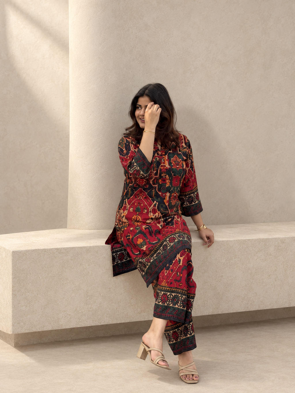 Megh – Red & Black Ethnic Print Cotton Co-ord Set