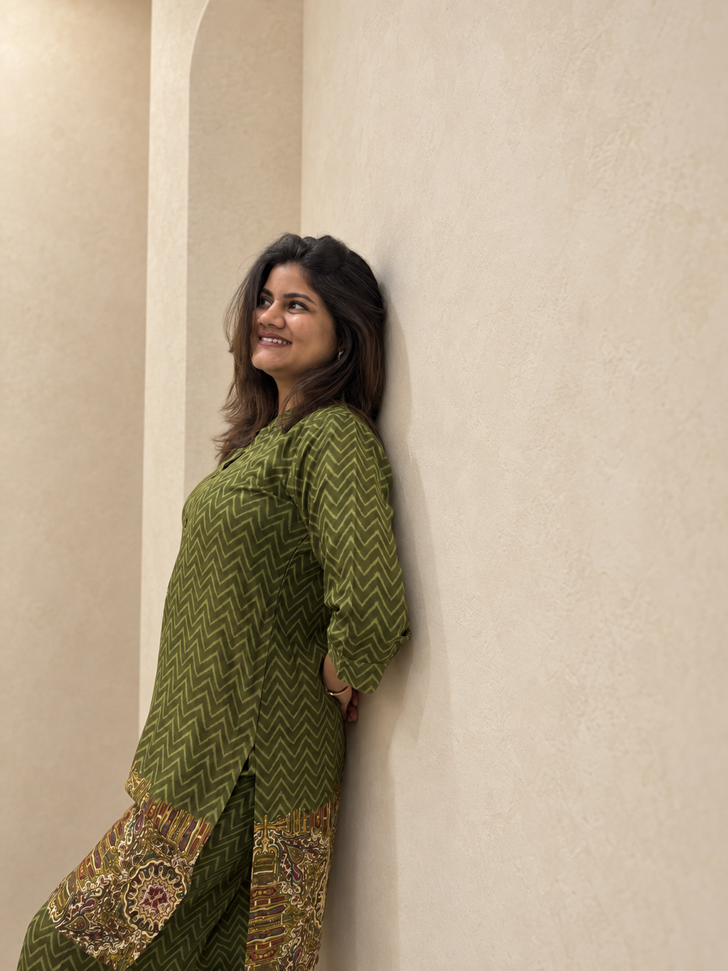 Nayantara – Olive Green Zig-Zag Print Cotton Co-ord Set
