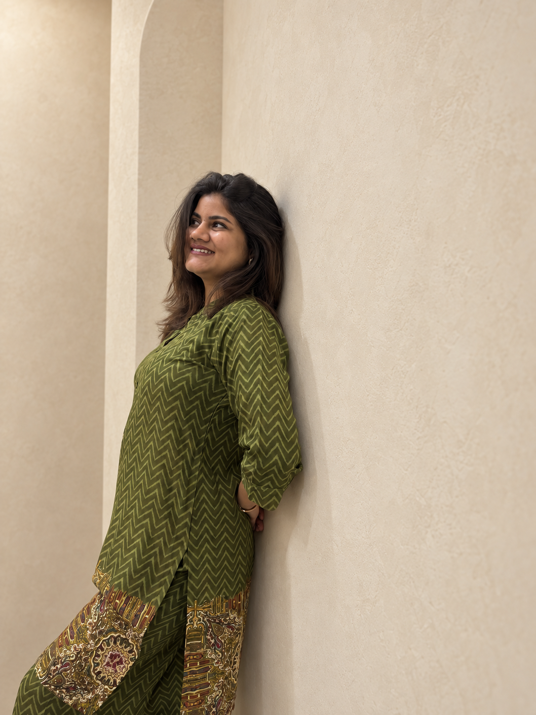 Nayantara – Olive Green Zig-Zag Print Cotton Co-ord Set
