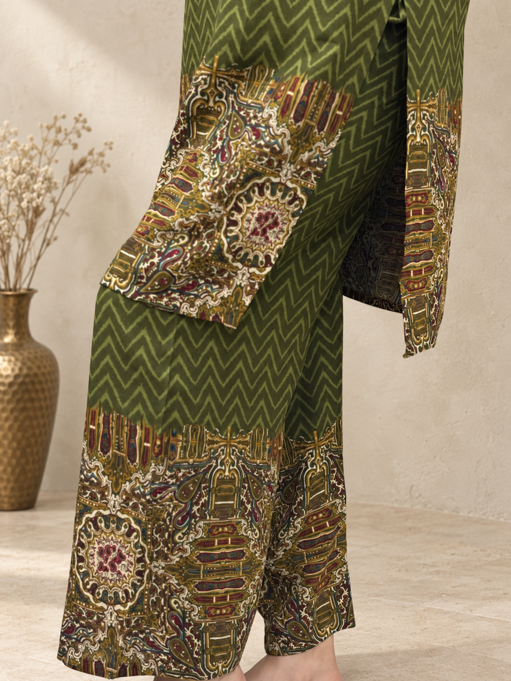 Nayantara – Olive Green Zig-Zag Print Cotton Co-ord Set
