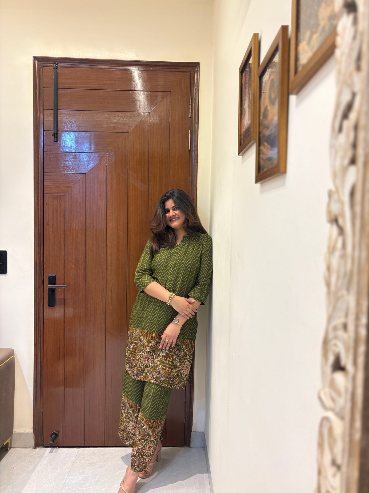 Nayantara – Olive Green Zig-Zag Print Cotton Co-ord Set