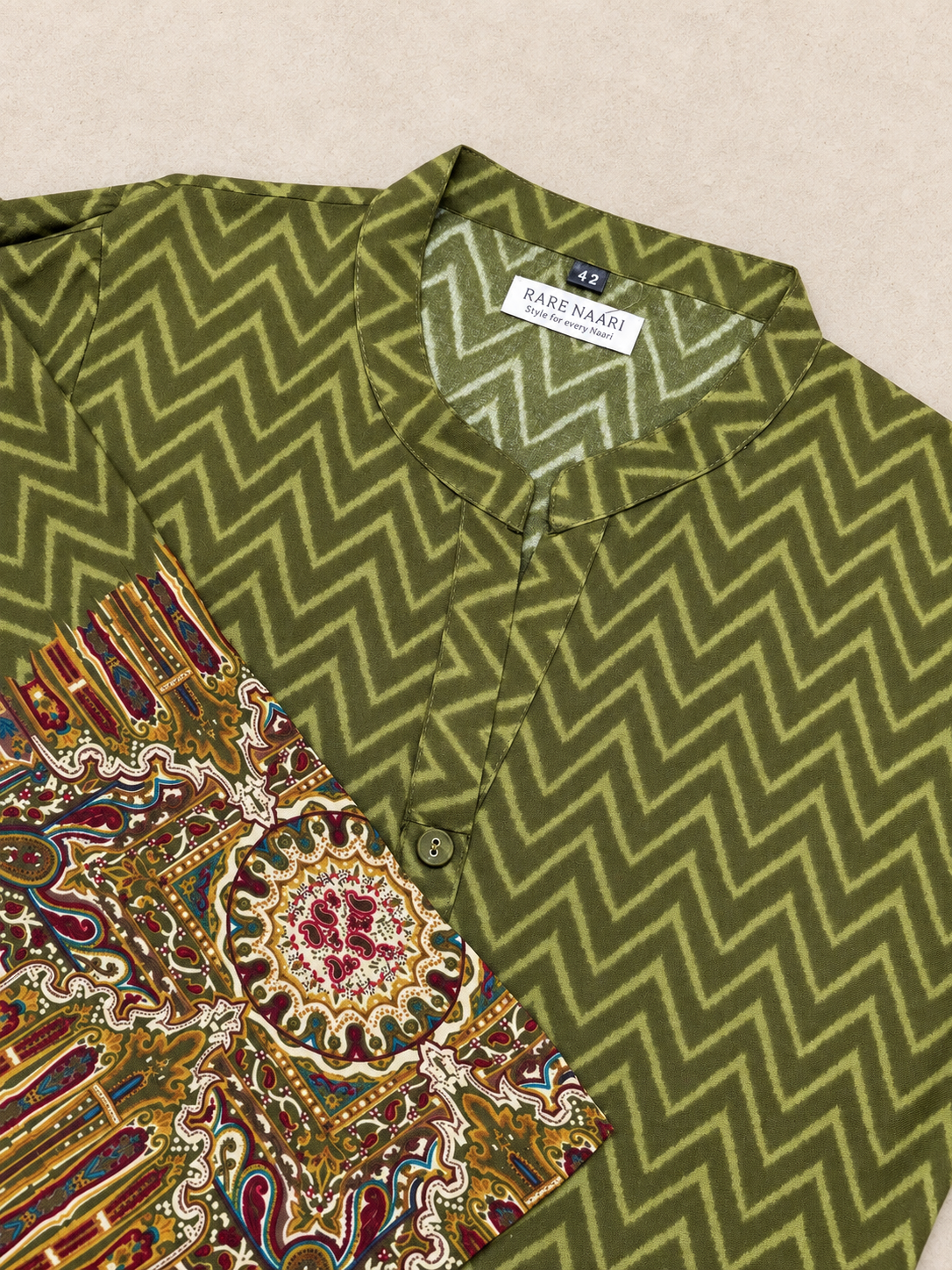 Nayantara – Olive Green Zig-Zag Print Cotton Co-ord Set