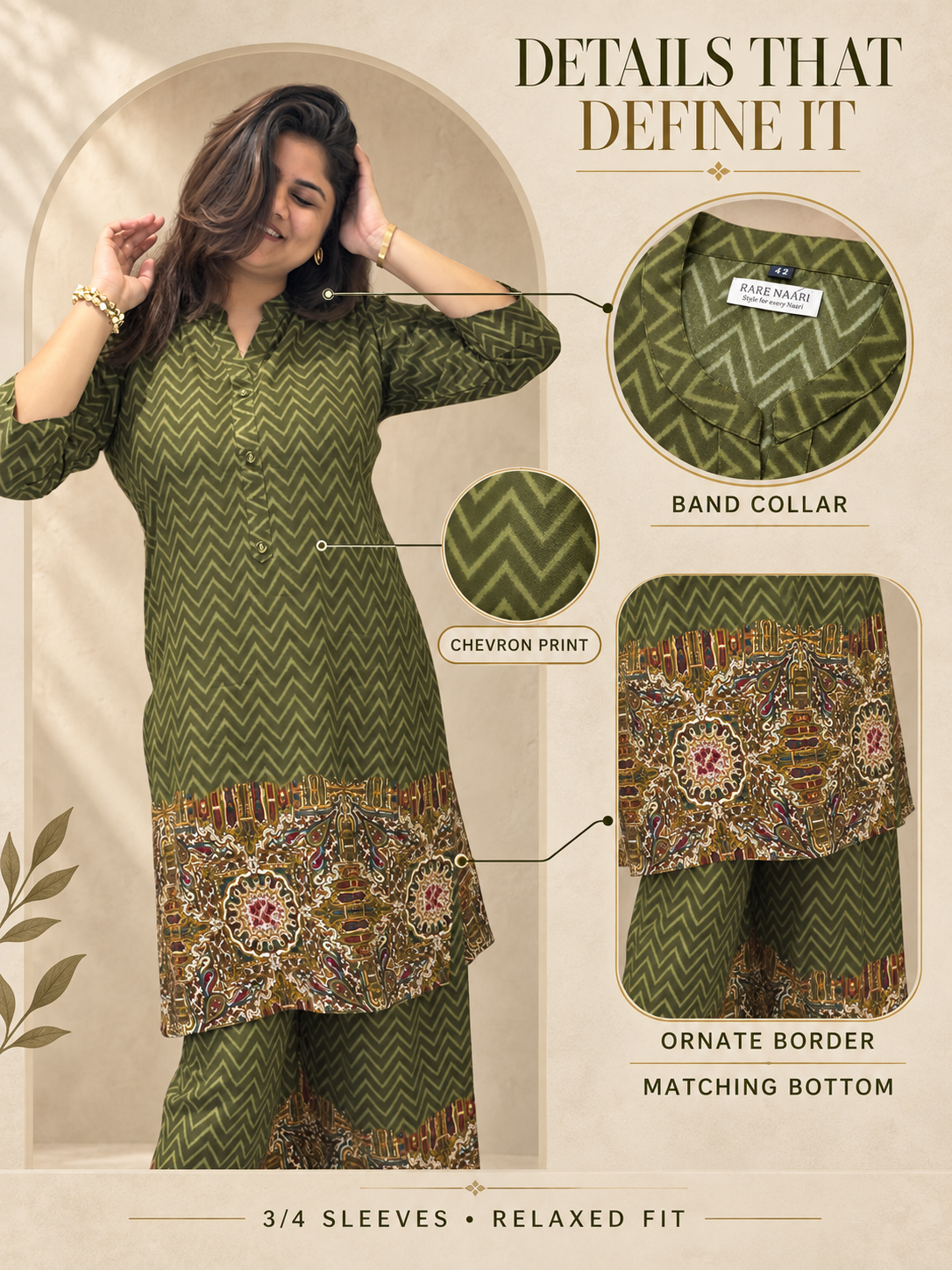 Nayantara – Olive Green Zig-Zag Print Cotton Co-ord Set