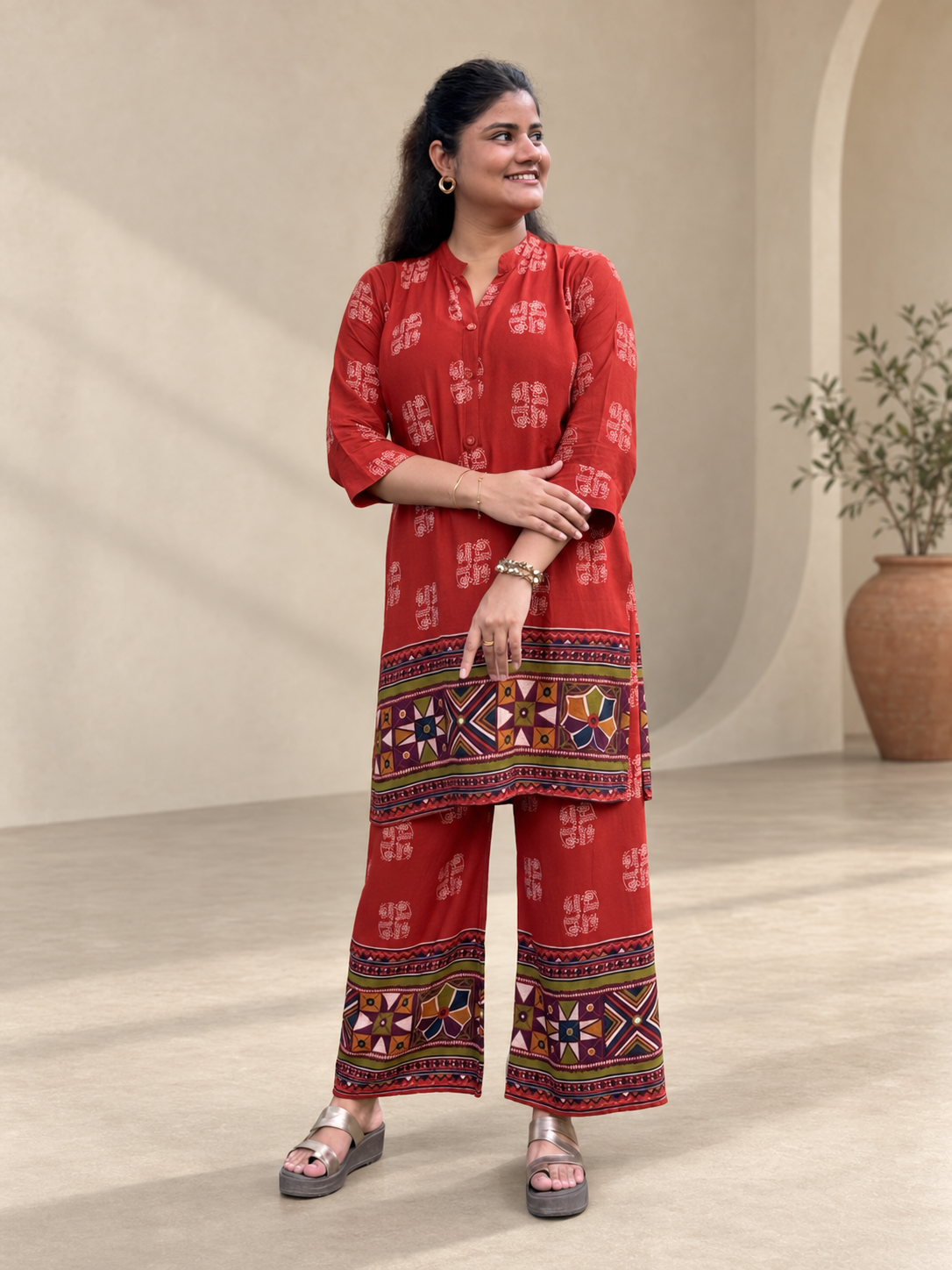 Surkh – Rust Orange Block-Style Print Cotton Co-ord Set
