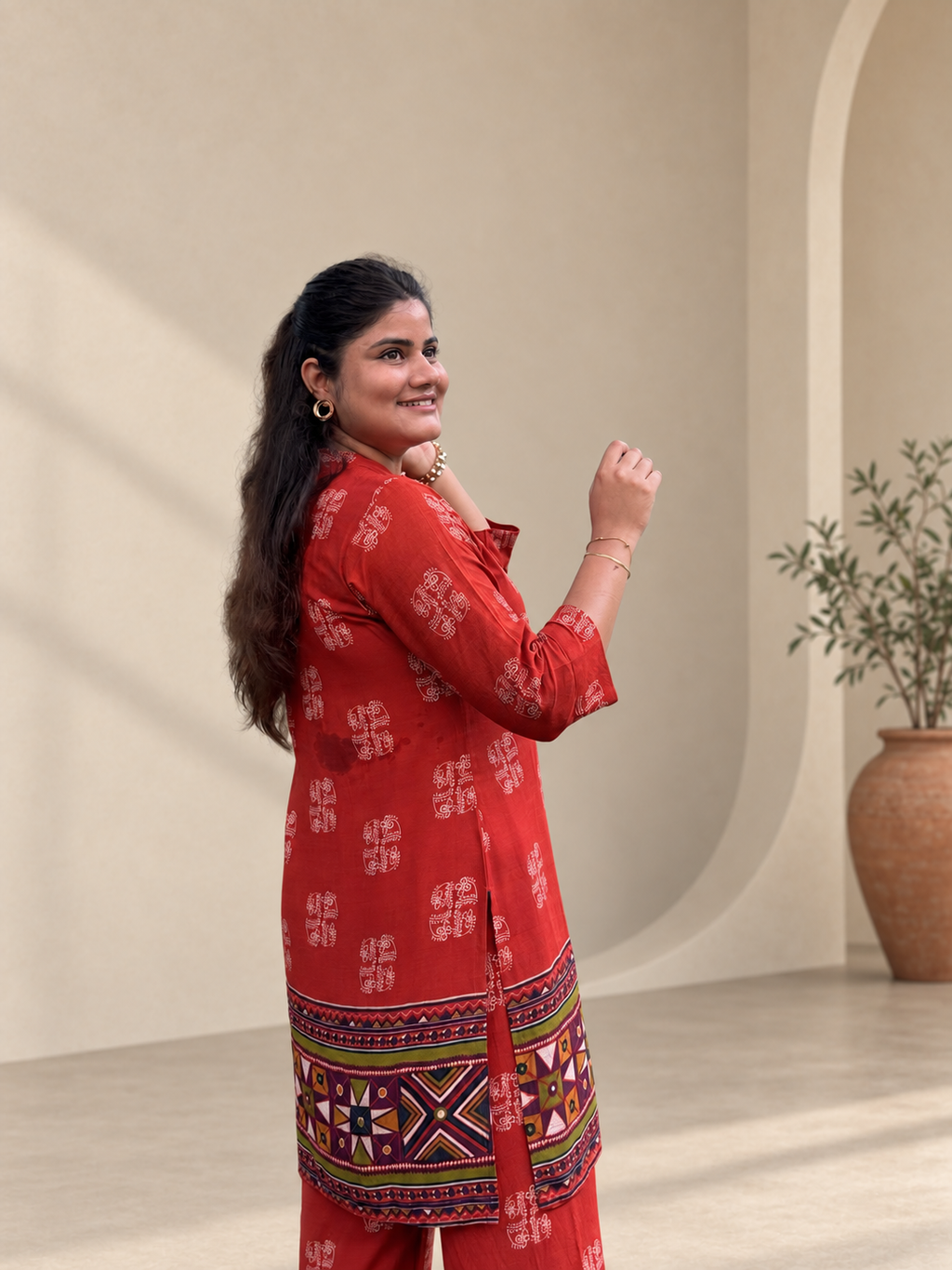 Surkh – Rust Orange Block-Style Print Cotton Co-ord Set