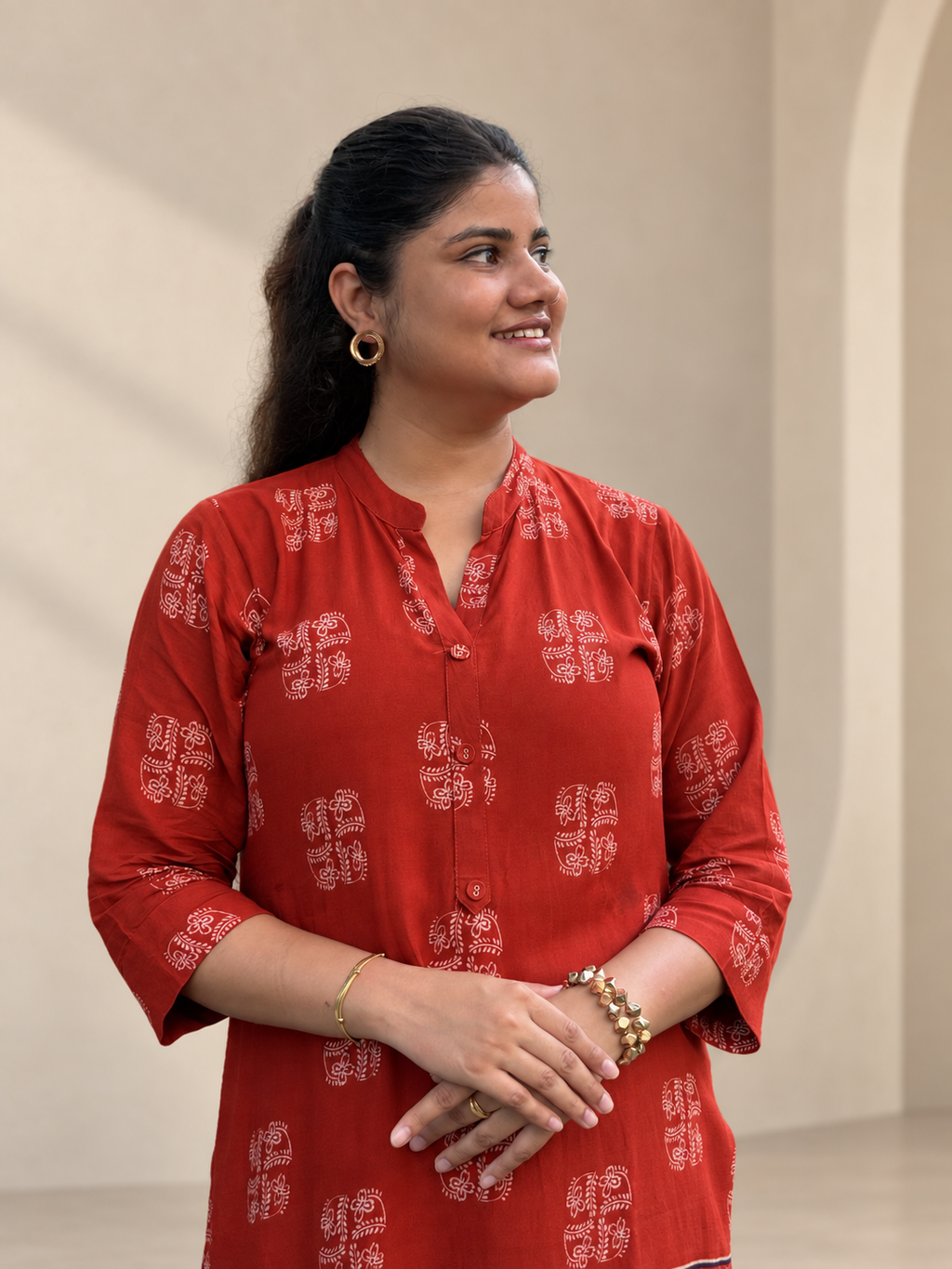 Surkh – Rust Orange Block-Style Print Cotton Co-ord Set