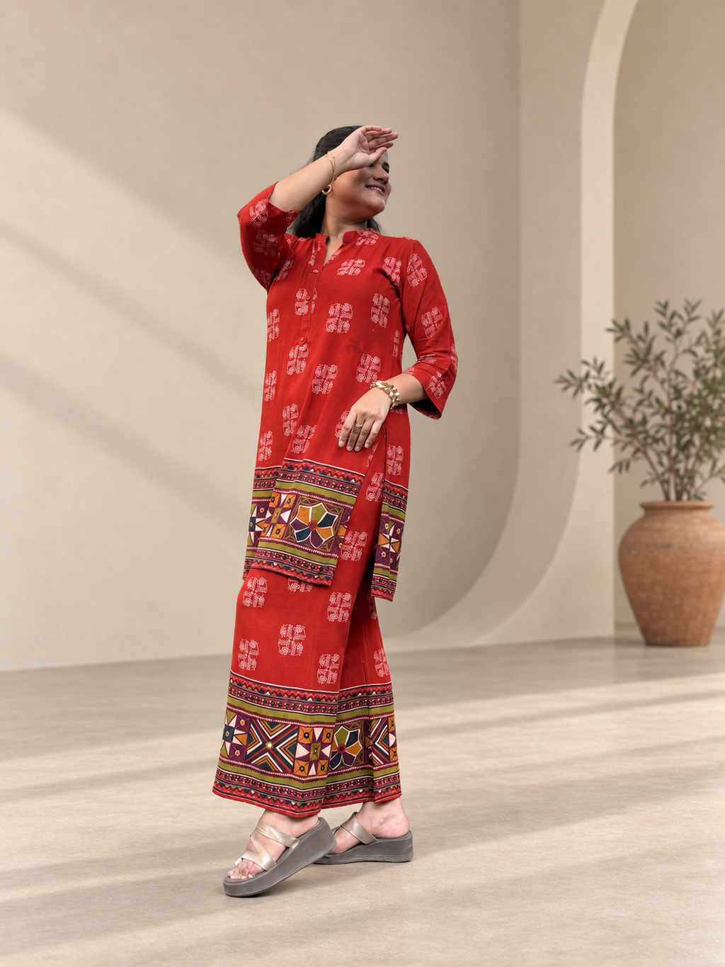 Surkh – Rust Orange Block-Style Print Cotton Co-ord Set