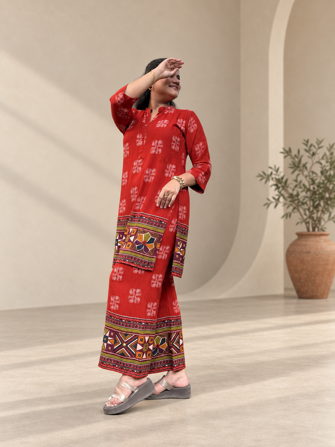 Surkh – Rust Orange Block-Style Print Cotton Co-ord Set