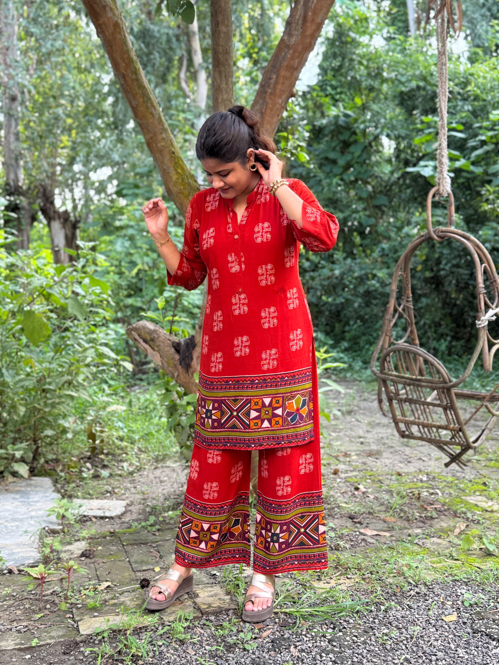 Surkh – Rust Orange Block-Style Print Cotton Co-ord Set