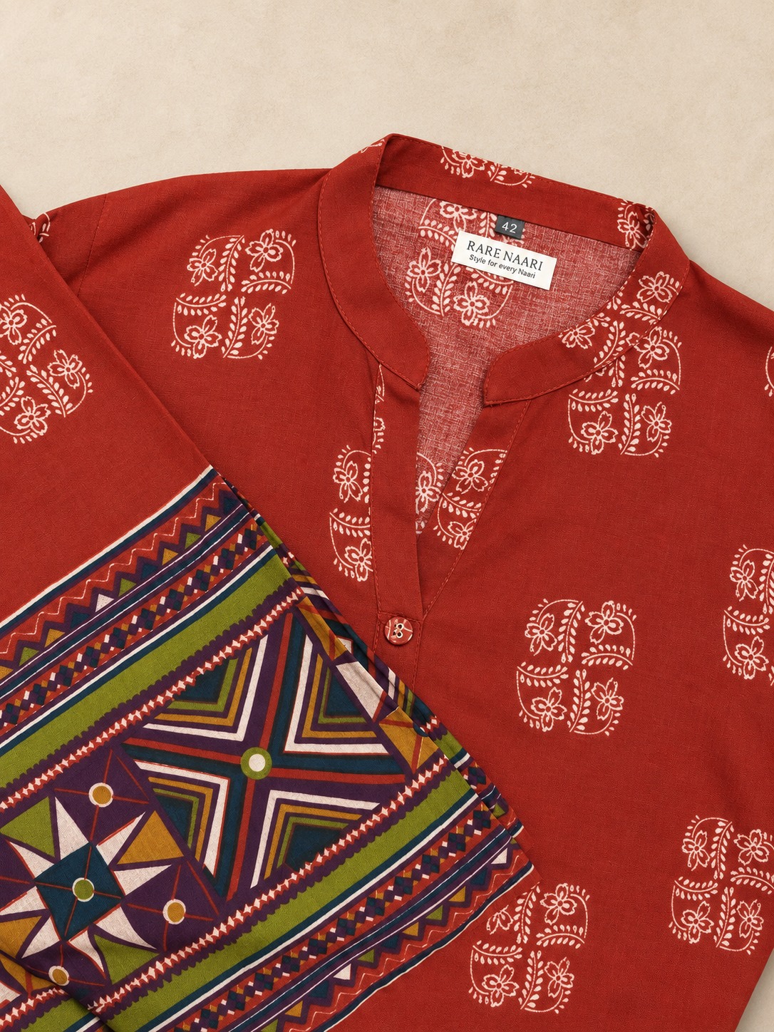 Surkh – Rust Orange Block-Style Print Cotton Co-ord Set