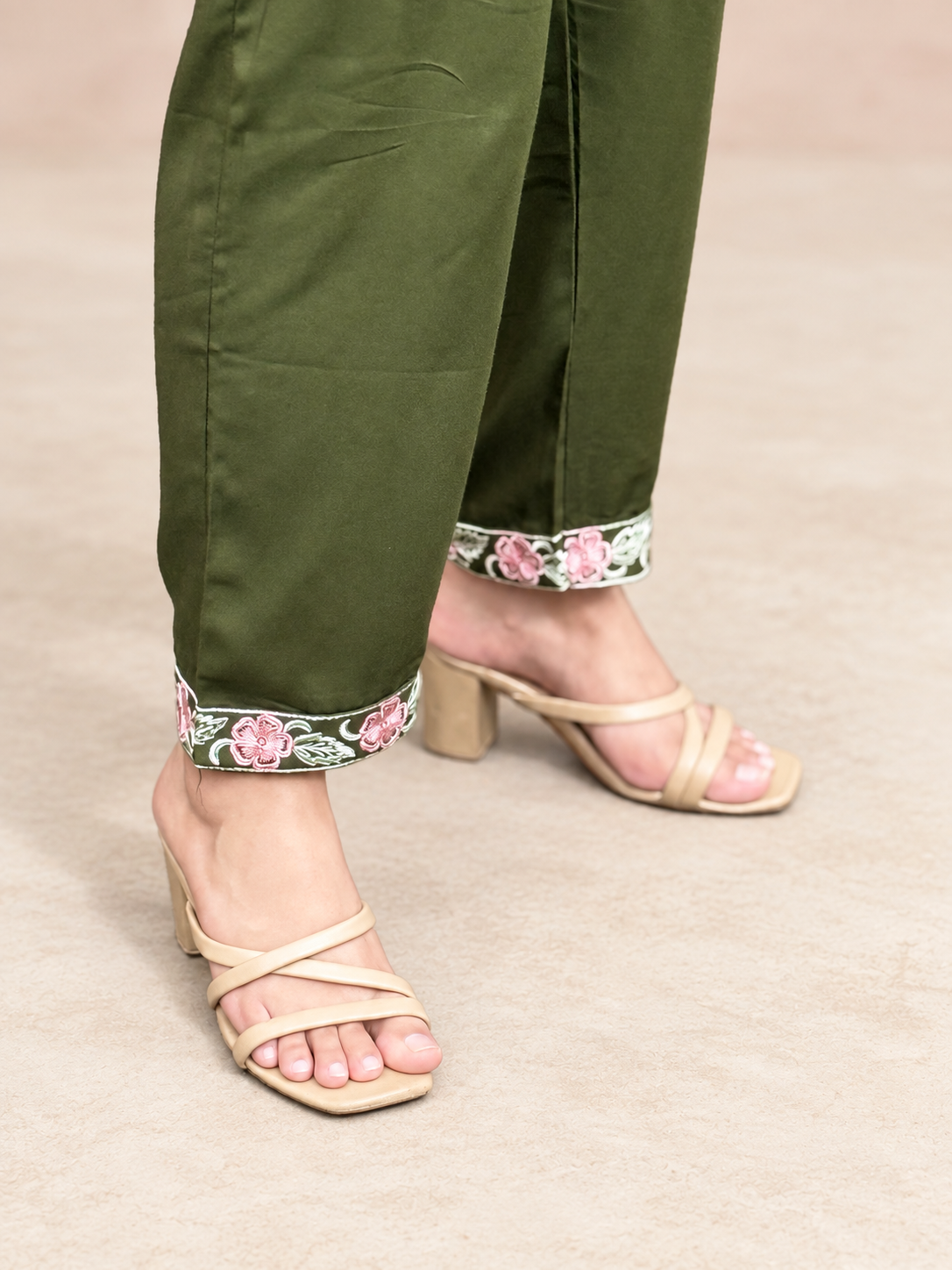 Meher – Olive Green Floral Embroidered Cotton Co-ord Set