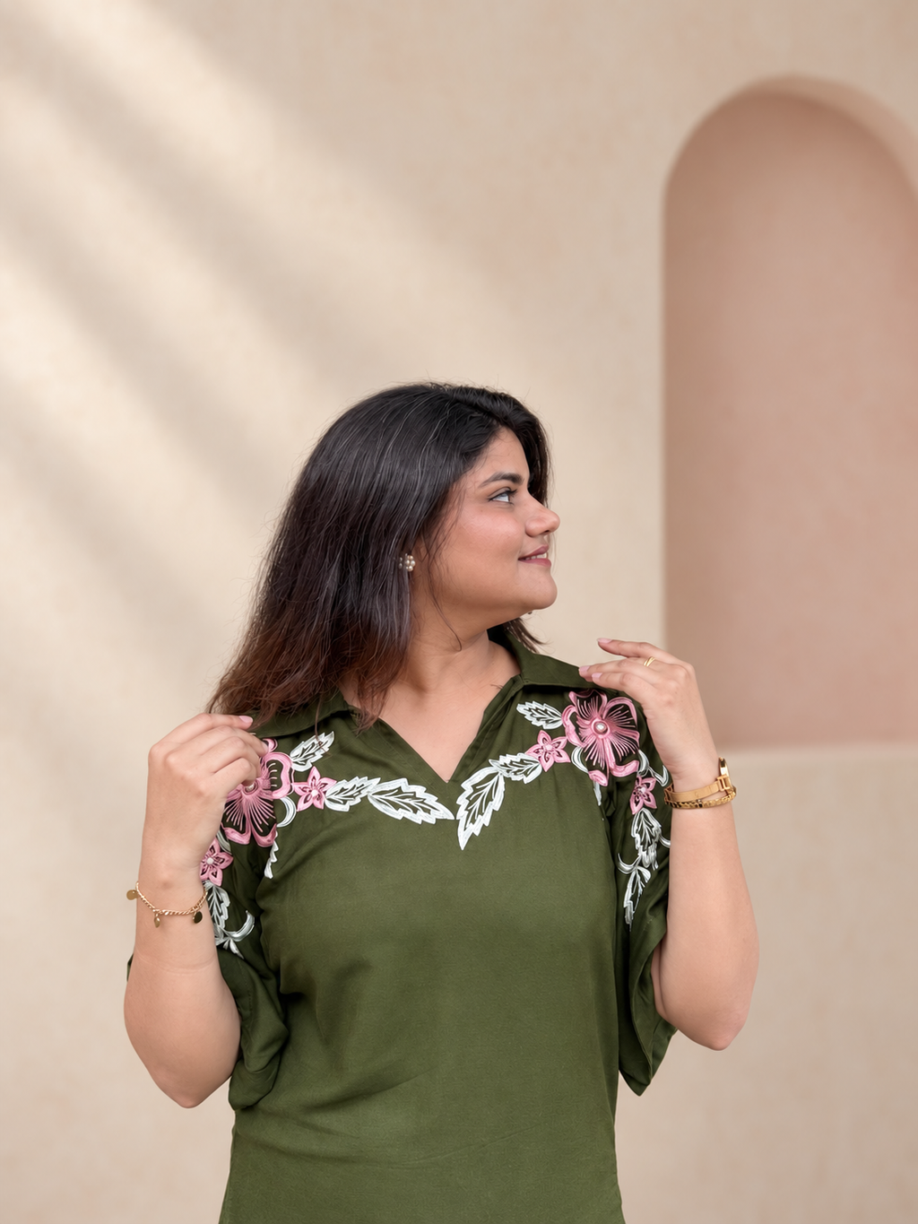 Meher – Olive Green Floral Embroidered Cotton Co-ord Set