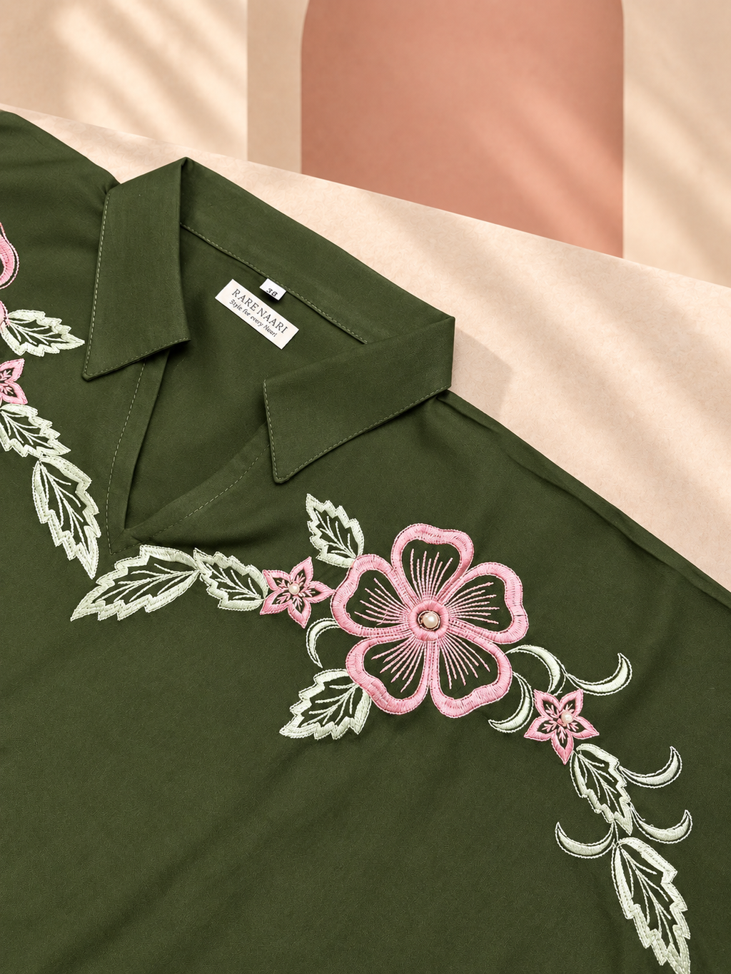 Meher – Olive Green Floral Embroidered Cotton Co-ord Set