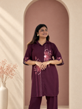 Noor – Wine Floral Embroidered Cotton Co-ord Set