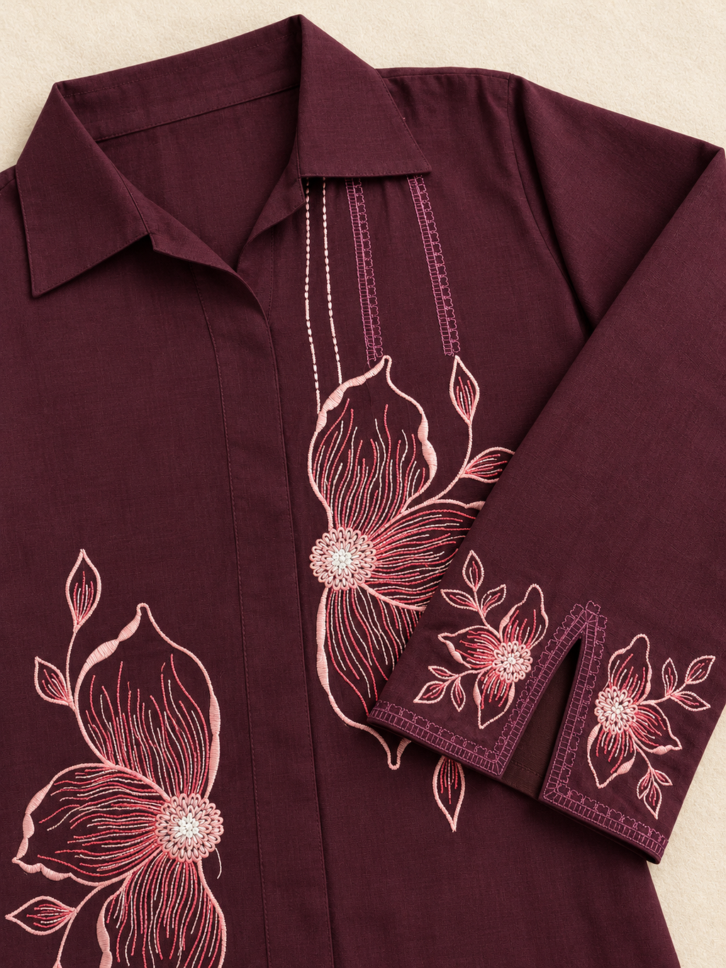 Noor – Wine Floral Embroidered Cotton Co-ord Set