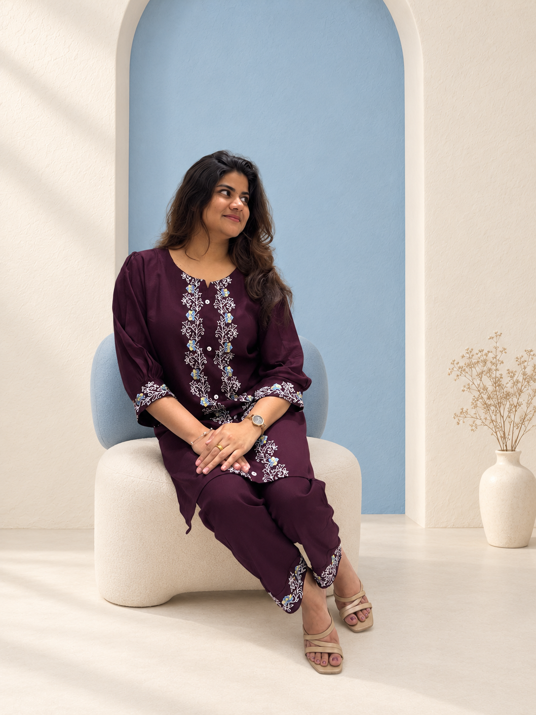 Jamuni – Deep Plum Floral Embroidered Cotton Co-ord Set