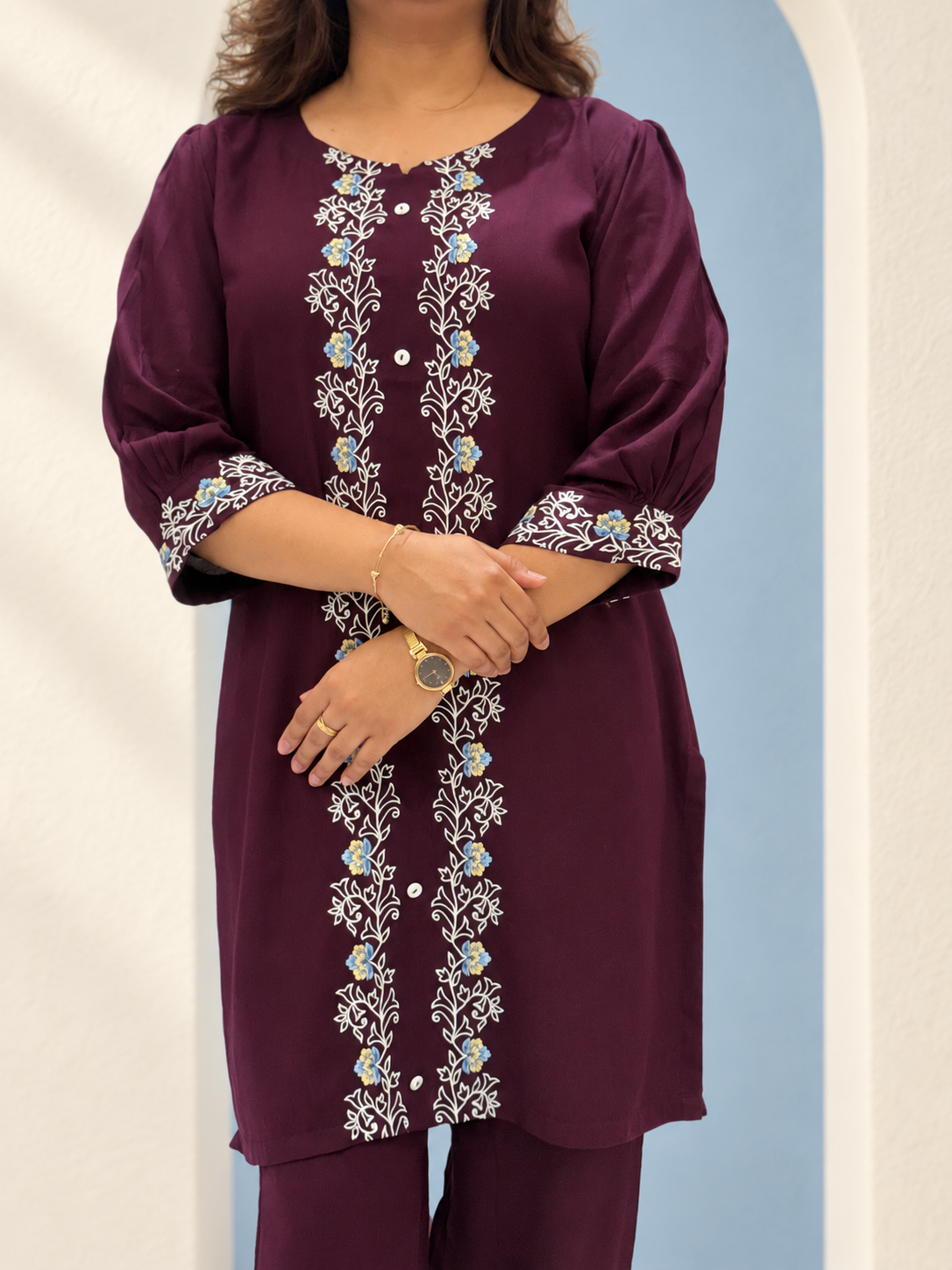 Jamuni – Deep Plum Floral Embroidered Cotton Co-ord Set