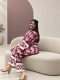 Surkhi – Maroon Damask-Style Print Cotton Co-ord Set