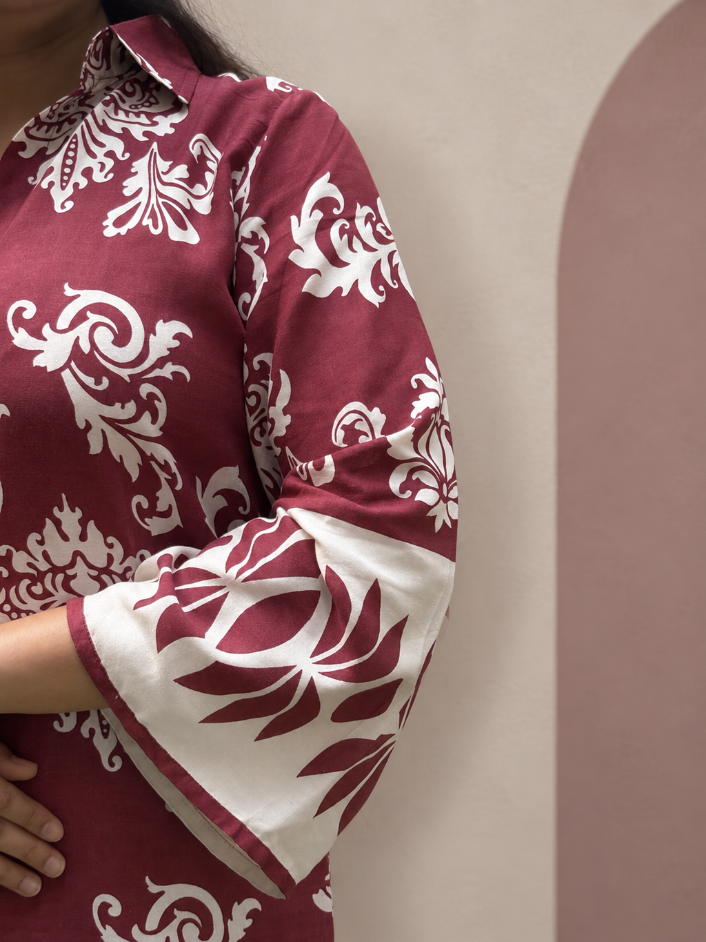 Surkhi – Maroon Damask-Style Print Cotton Co-ord Set