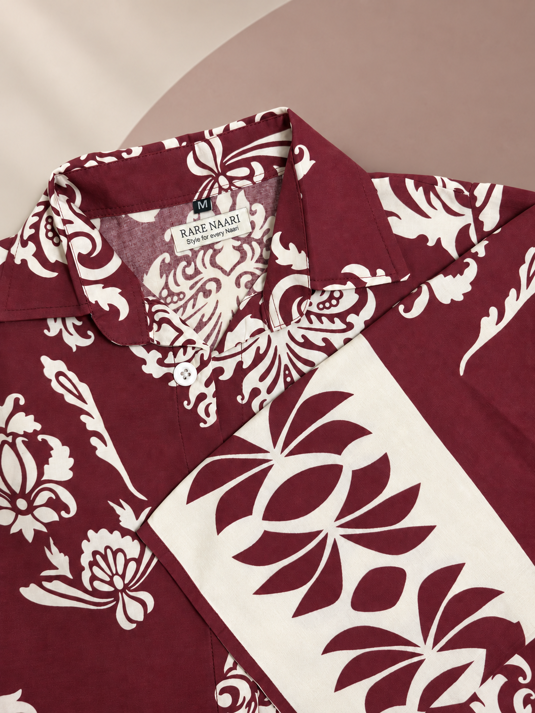 Surkhi – Maroon Damask-Style Print Cotton Co-ord Set