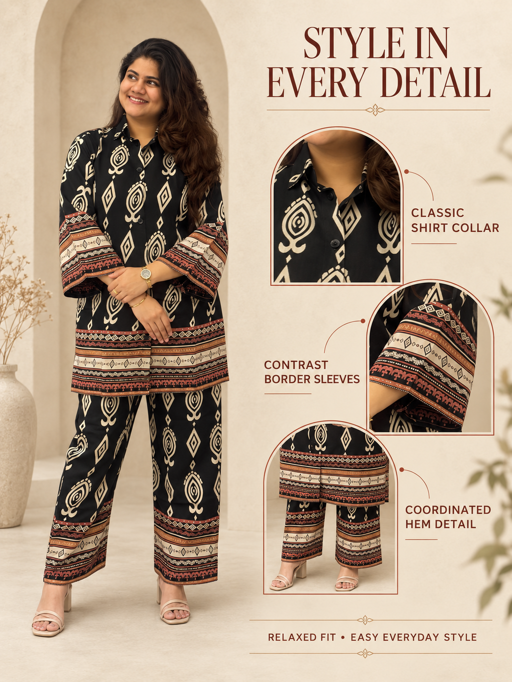 Meghra – Black Ikat-Style Print Cotton Co-ord Set
