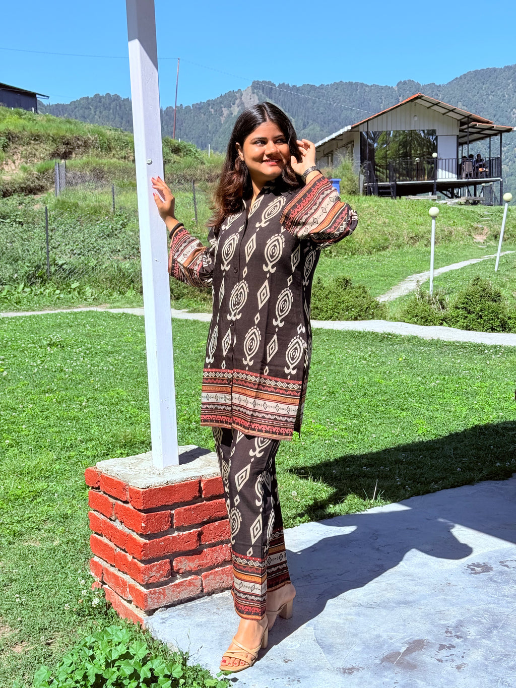 Meghra – Black Ikat-Style Print Cotton Co-ord Set