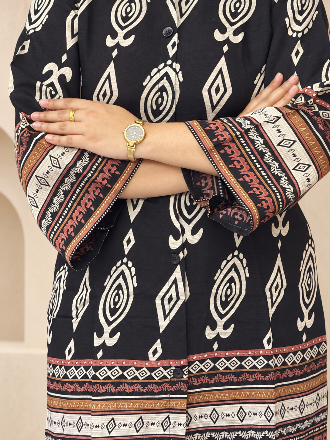 Meghra – Black Ikat-Style Print Cotton Co-ord Set