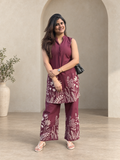 Ruhani – Wine Floral Print Cotton Co-ord Set with Bead & Sequin Detail