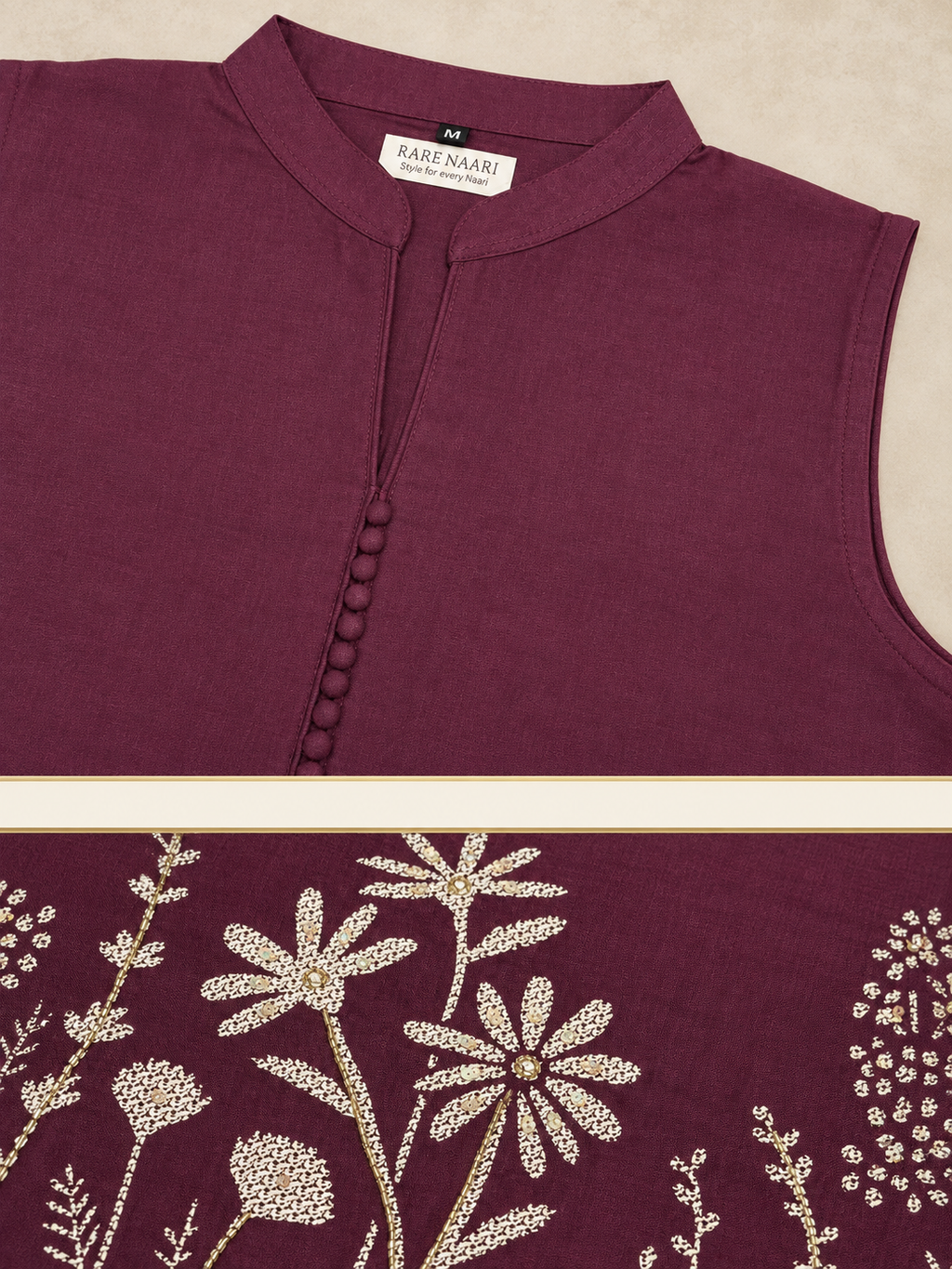 Ruhani – Wine Floral Print Cotton Co-ord Set with Bead & Sequin Detail