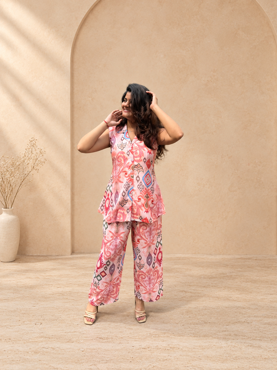Kamal – Peach Pink Multicolour Print Cotton Co-ord Set