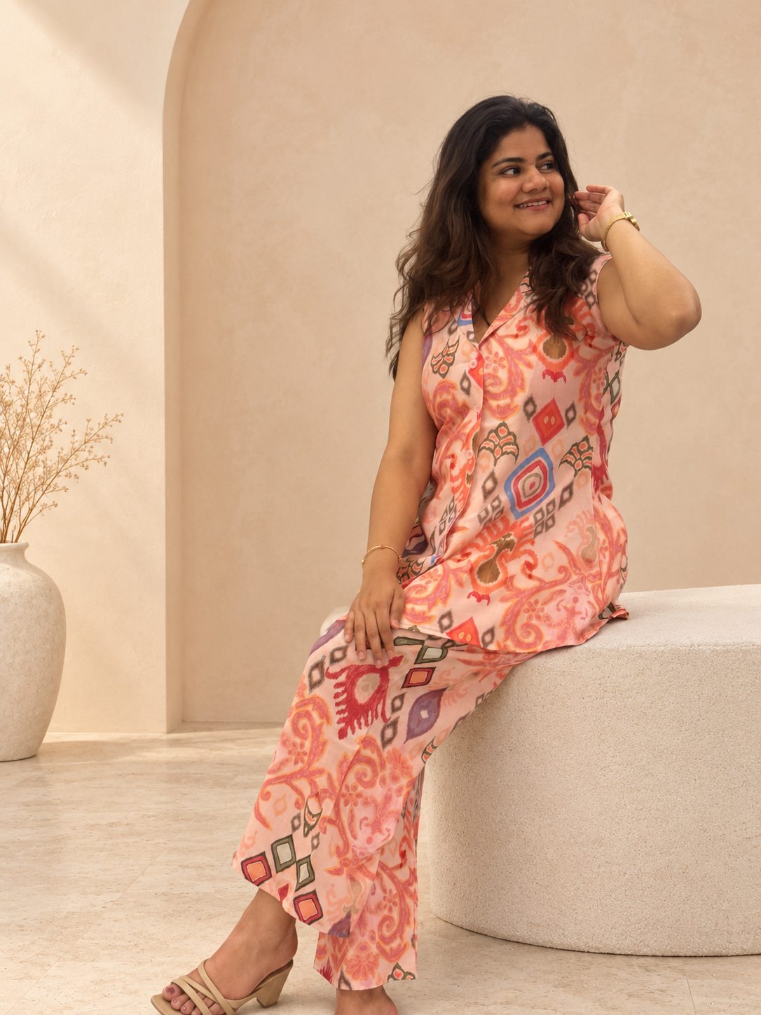 Kamal – Peach Pink Multicolour Print Cotton Co-ord Set