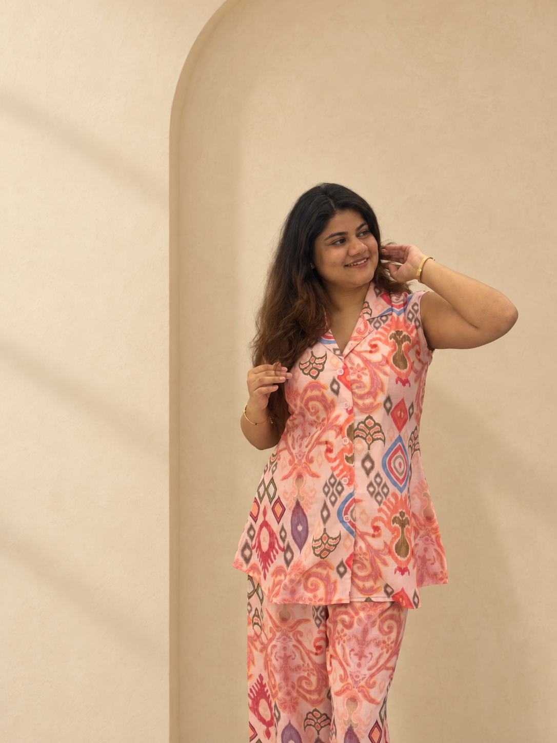 Kamal – Peach Pink Multicolour Print Cotton Co-ord Set