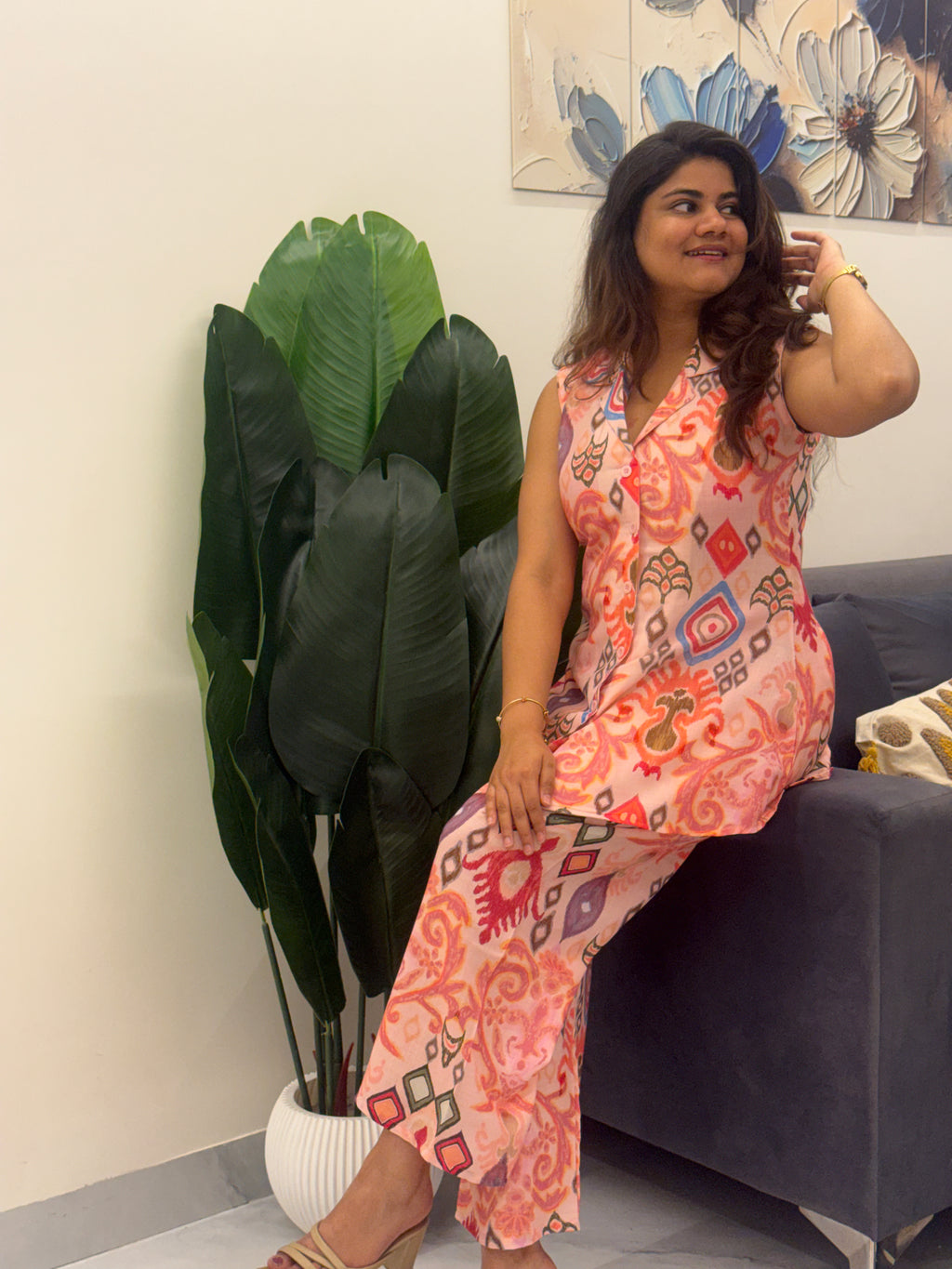 Kamal – Peach Pink Multicolour Print Cotton Co-ord Set