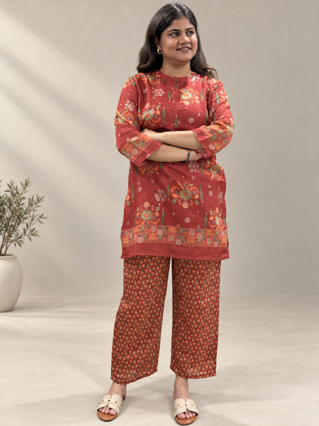 Rangoli – Rust Red Ethnic Printed Co-ord Set