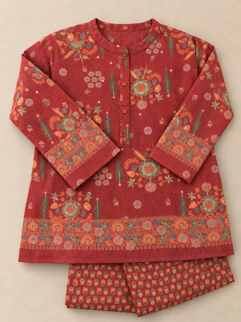 Rangoli – Rust Red Ethnic Printed Co-ord Set