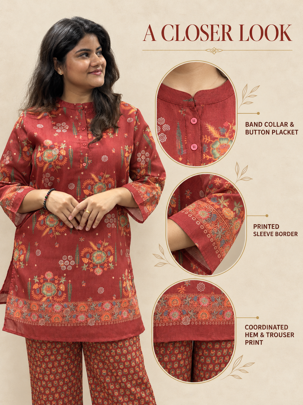 Rangoli – Rust Red Ethnic Printed Co-ord Set