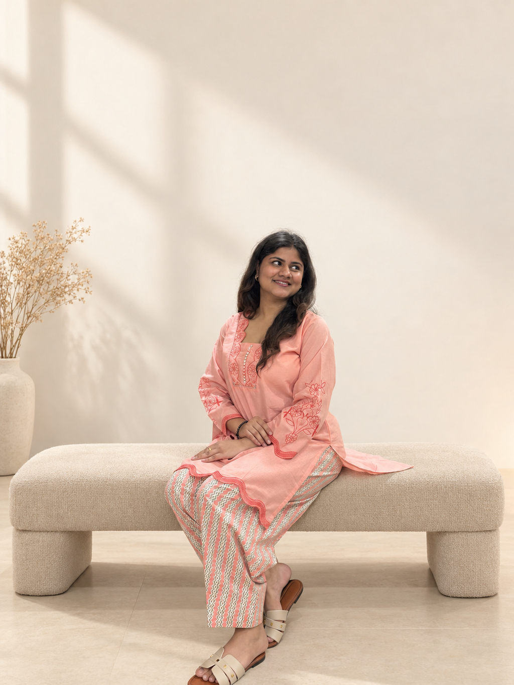 Gul – Peach Floral Embroidered Co-ord Set