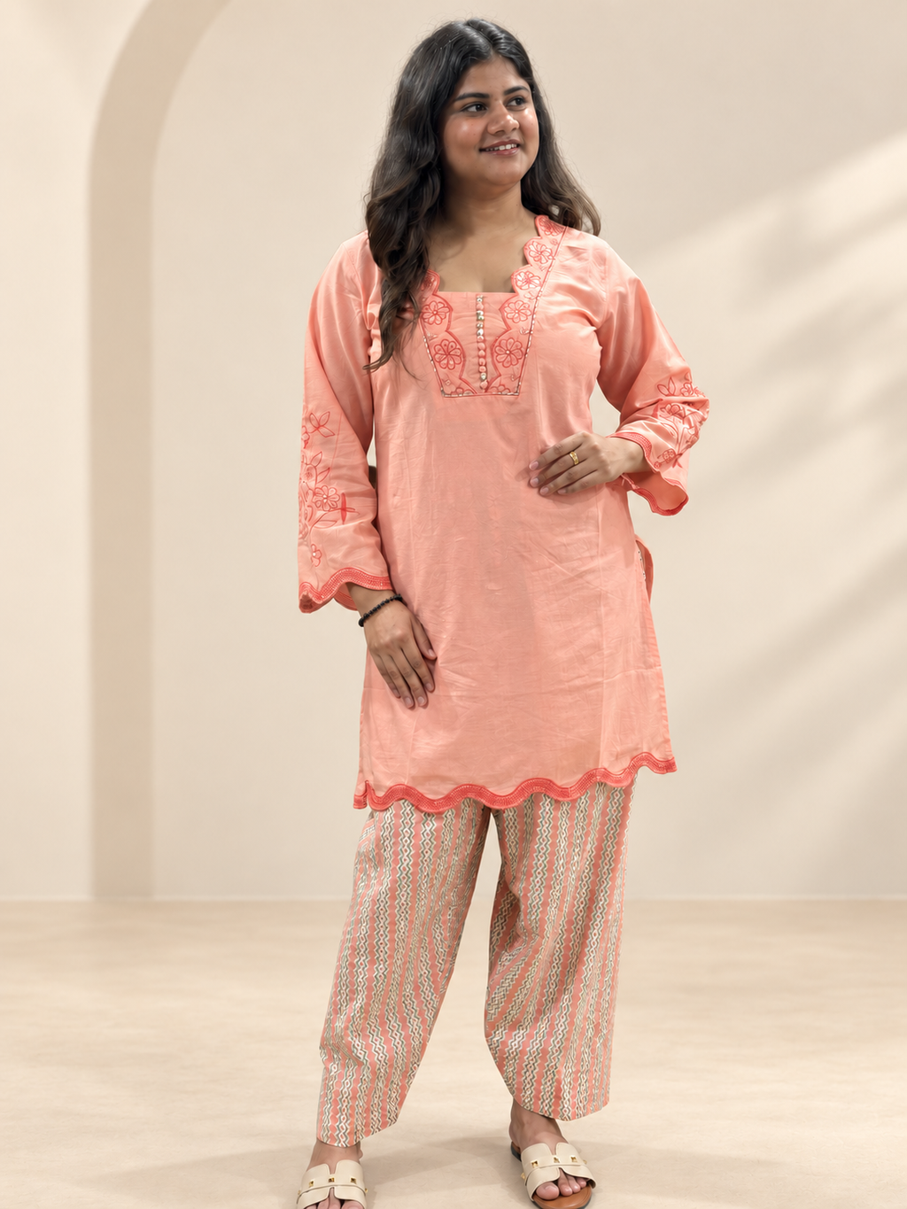 Gul – Peach Floral Embroidered Co-ord Set