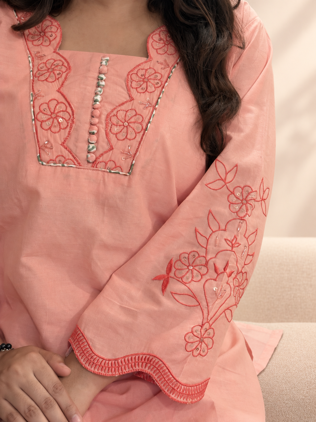 Gul – Peach Floral Embroidered Co-ord Set
