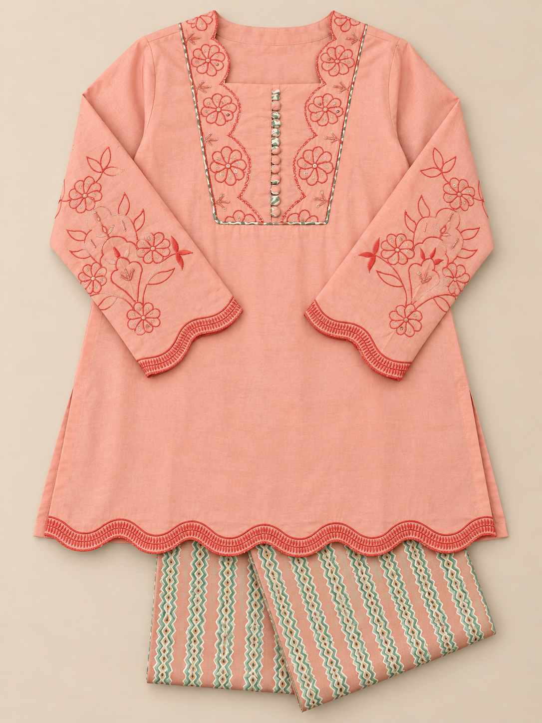 Gul – Peach Floral Embroidered Co-ord Set