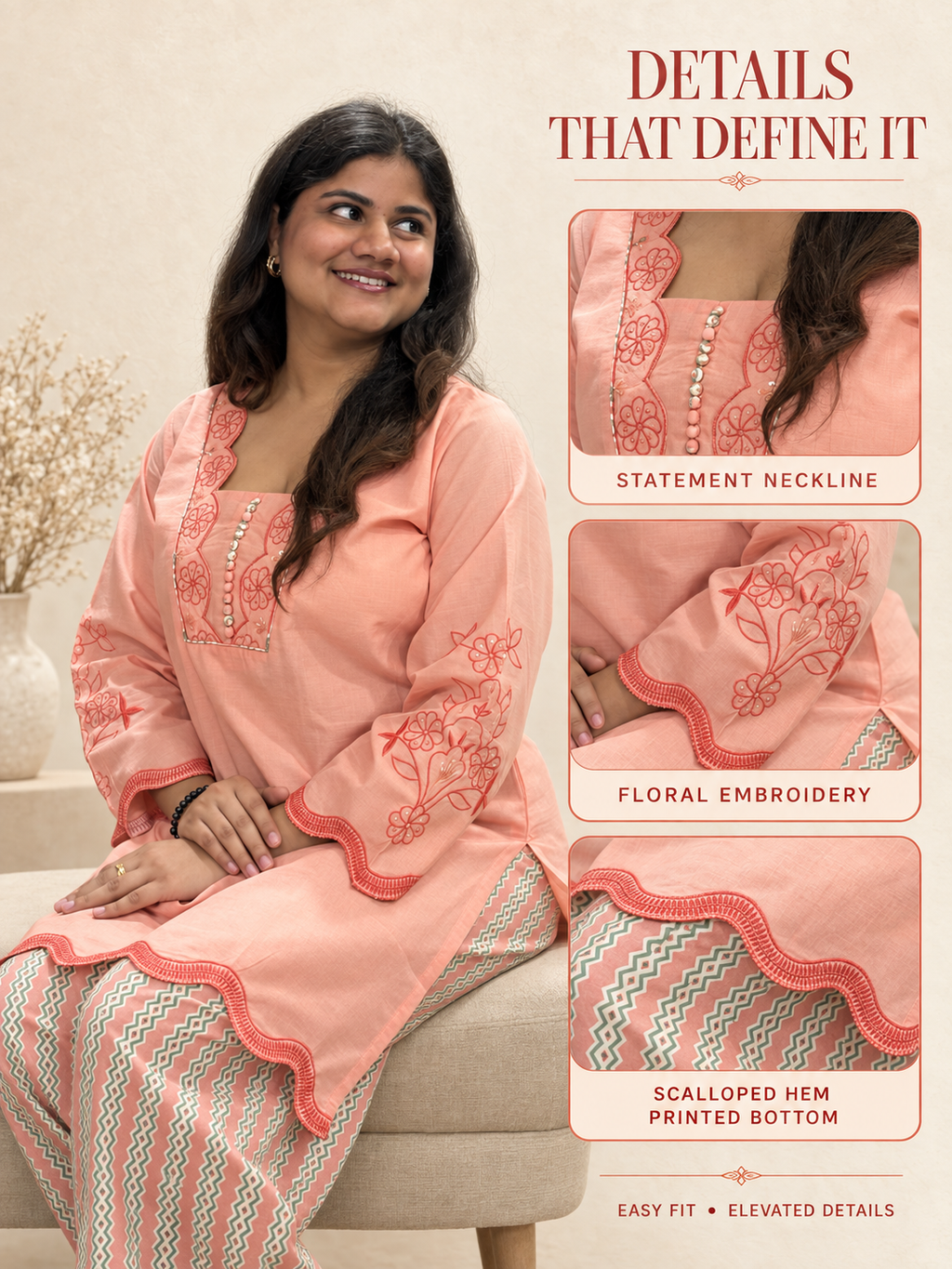 Gul – Peach Floral Embroidered Co-ord Set
